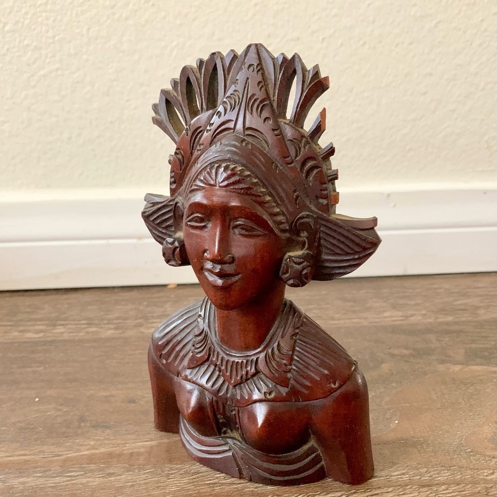 Vintage Miniature Curved Wooden Bust Women